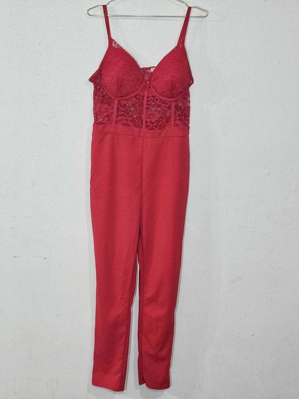 Haute Monde Red Lace Corset Jumpsuit 1X Plus Size Bustier Sleeveless Floral